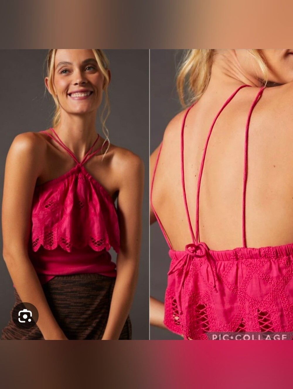 Anthropologie Fuchsia Eyelet Halter Top, XS